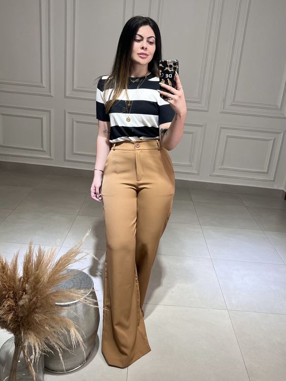 Striped Chic and Khaki Trousers